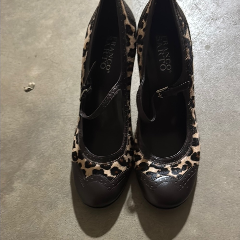 Franco Sarto Women's Leopard Print Mary Jane Shoes Preowned